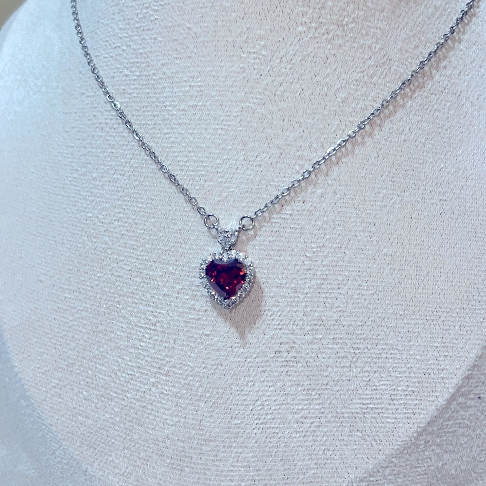 Elegant Huitan Silver Red Heart Cubic Zirconia Pendant Necklace